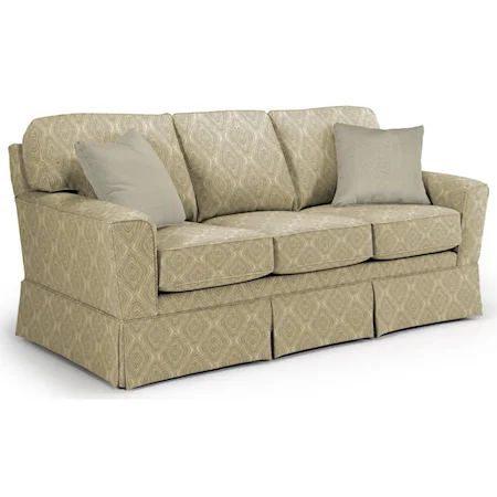 Customizable Transitional Sofa with Beveled Arms and Skirted Base